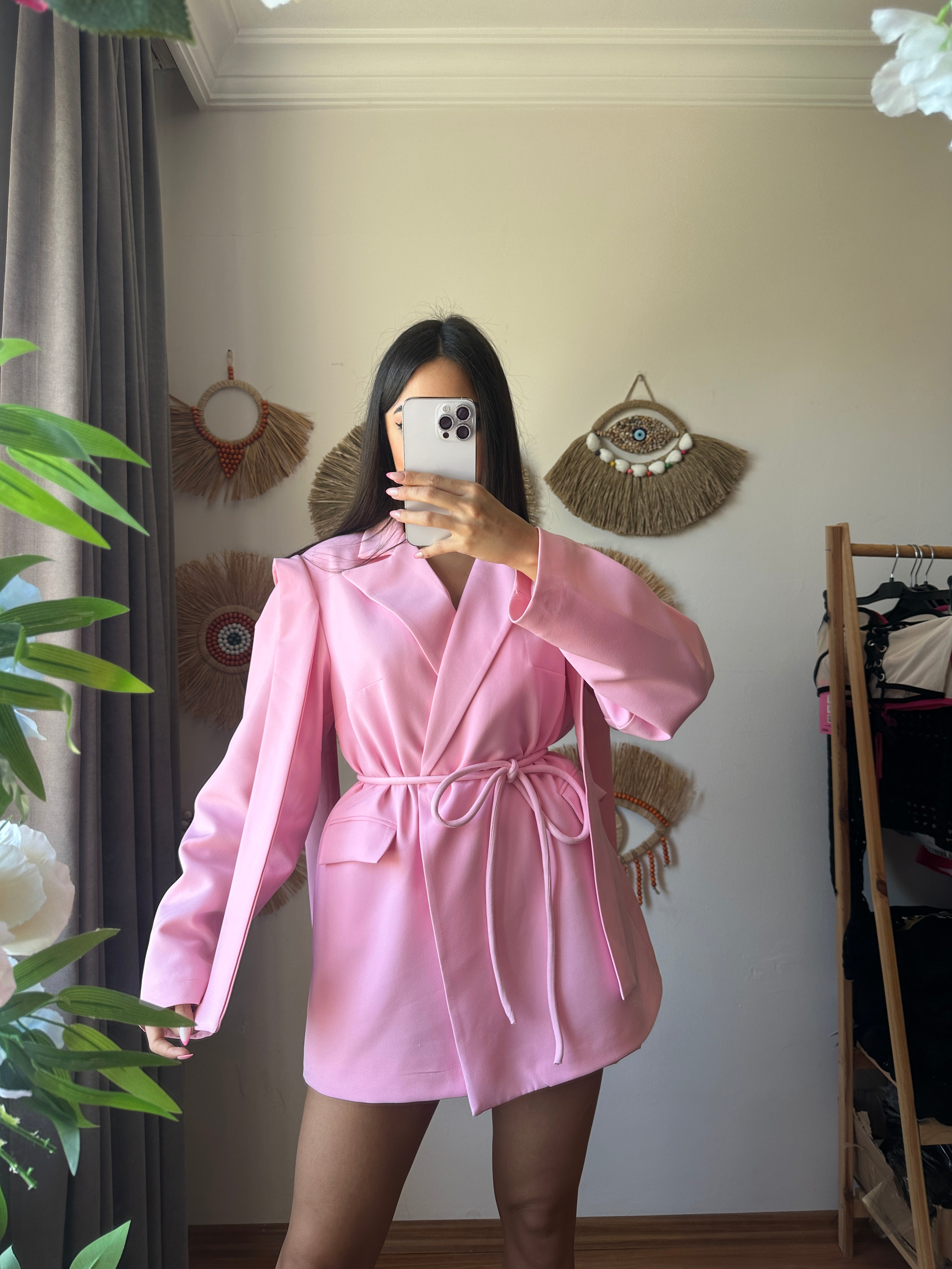 Bella toz pembe blazer ceket