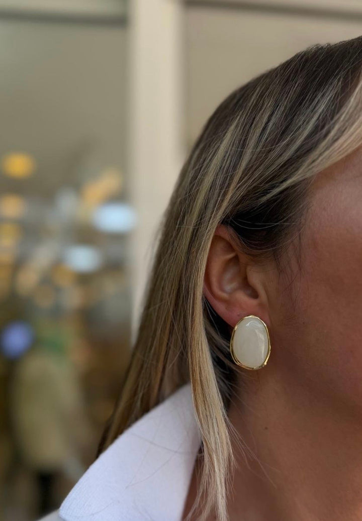 Çelik gold beyaz küpe