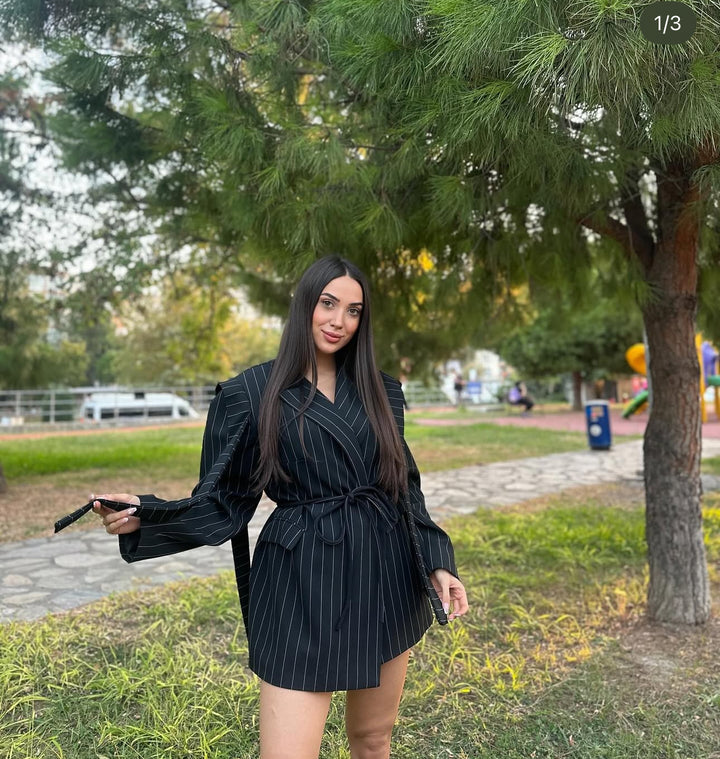 Bella çizgili blazer