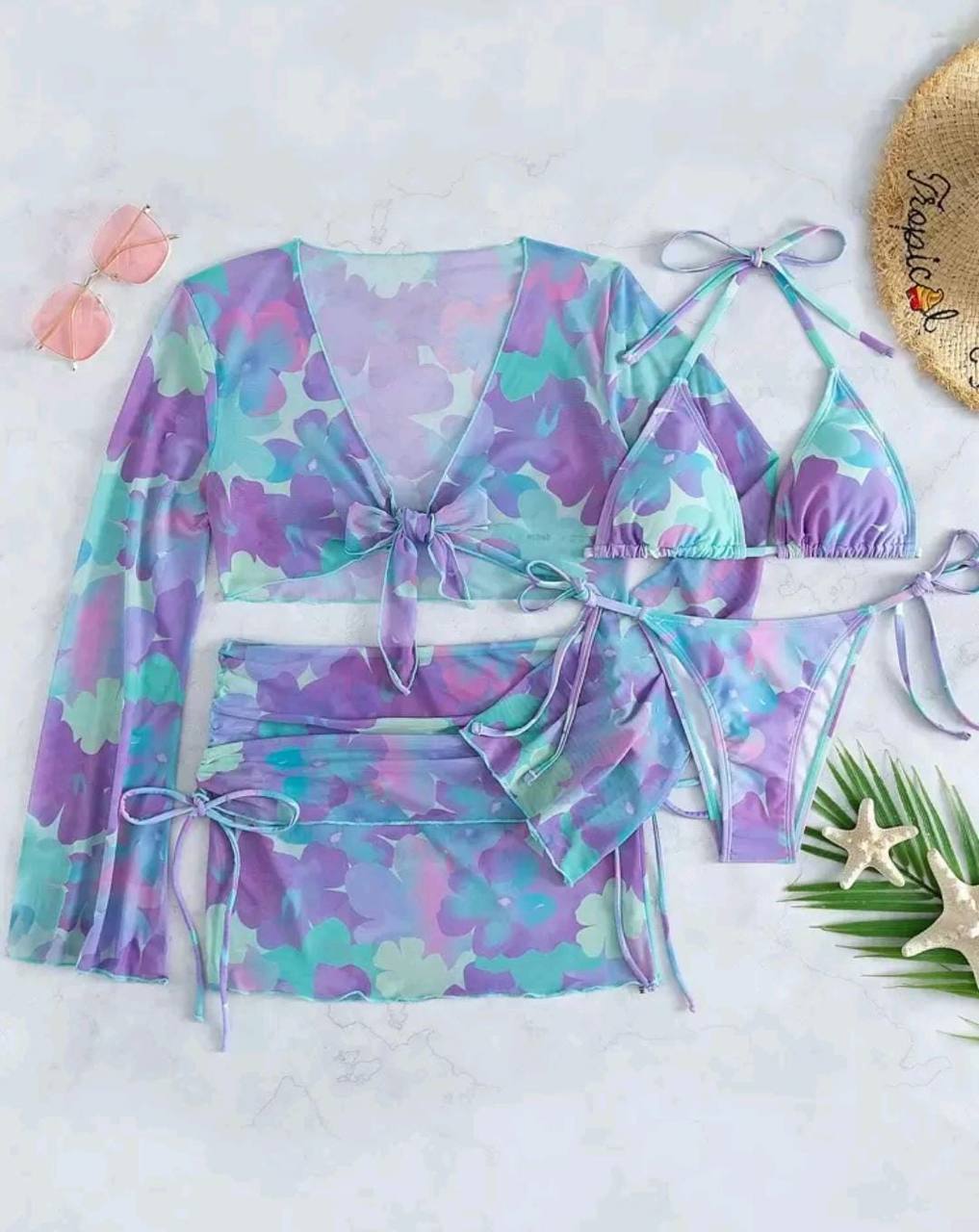 Dörtlü bikini pareo takım